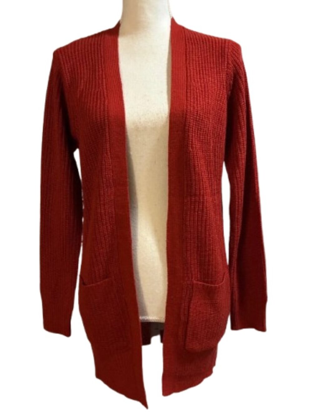 Ambiance Apparel chic Burnt Orange Knit Sweater small open front long sleeve